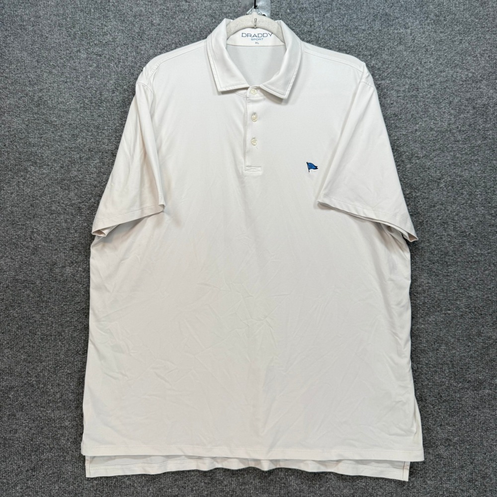 B. Draddy Sport Polo Shirt Mens XL White Flag Logo Performance Golf Stretch‎